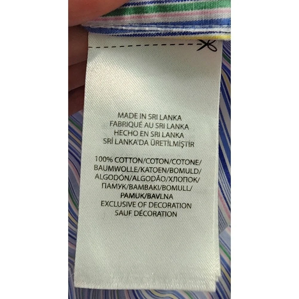 Polo Ralph Lauren Slim Fit Striped Dress Shirt Easy Care Cotton Blue Multi 15/38